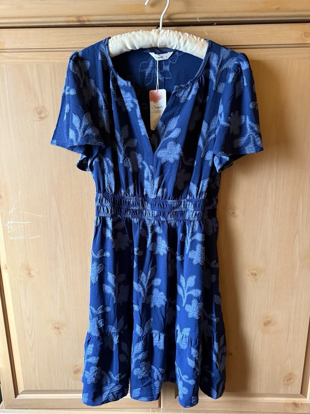 Blue Floral Dress women’s small knee length ruffled Romantic Cottagecore NWT